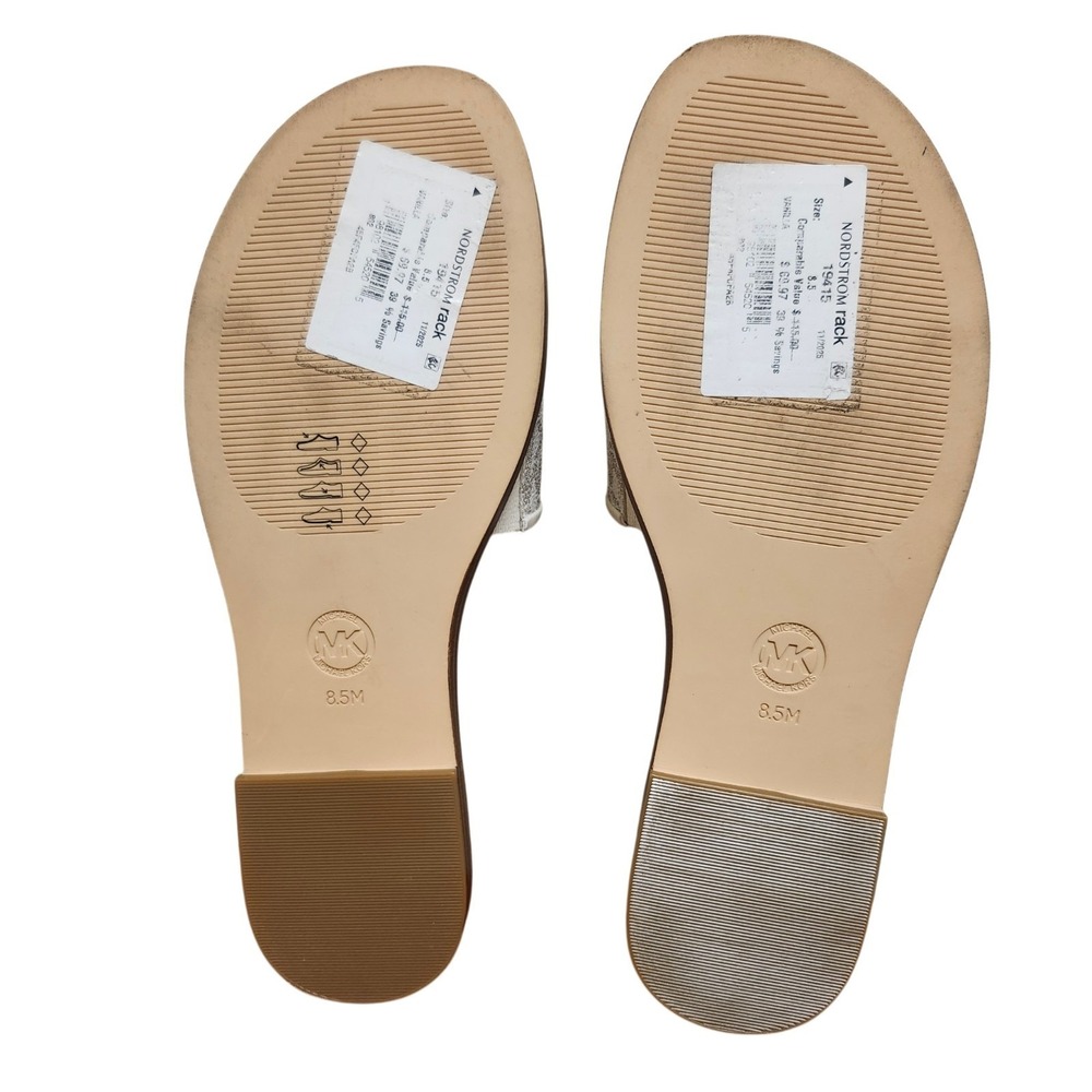 MICHAEL KORS Women's FELICIA FLAT SLIDES MK Signature Logo Print Vanilla 8.5 M - Picture 8 of 10